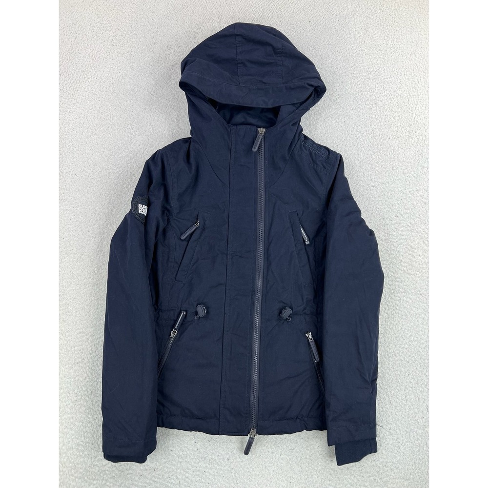 Superdry Parka Jacket Womens XS Blue Boxy Snorkle Hooded Fleece Lined Warm NEW
